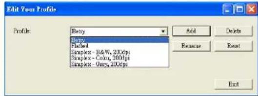 Edit Your Profile Profile: Benny Benny Flatched Simplex - B&W, 2000ps Simplex - Color, 2000fps Simplex - Grey, 2000fps Add Delete Rename Reset Exit