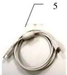 Coiled metallic cable with connectors, labeled with number 5 (no text or symbols on the cable itself)