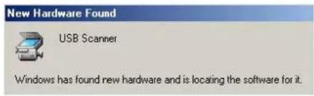 New Hardware Found USB Scanner Windows has found new hardware and is locating the software for it.