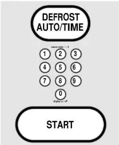 graph TD A["DEFROST AUTO/TIME"] --> B["1"] A --> C["2"] A --> D["3"] A --> E["4"] A --> F["5"] A --> G["6"] A --> H["7"] A --> I["8"] A --> J["9"] K["START"] --> L["0"] style A fill:#f9f,stroke:#333 style K fill:#ccf,stroke:#333