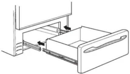 Line drawing of a drawer with arrows indicating movement or force, no text or symbols present