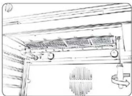 Technical line drawing of a mechanical assembly with pulleys and a rotating shaft (no text or symbols)