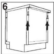 Simple line drawing of a cabinet or enclosure with two vertical supports and upward arrows indicating forces or movement (no text or symbols)