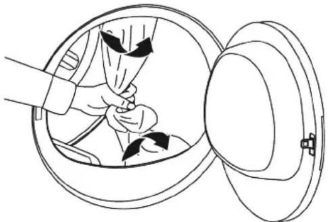 Line drawing of a person opening a car door with arrows indicating motion (no text or symbols)