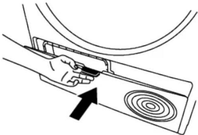 Line drawing of a hand holding a device with an arrow pointing to a circular component (no text or symbols)