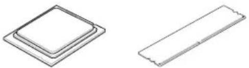 Two technical line drawings of rectangular components, one with a rounded square and one with a flat rectangular base (no text or symbols)