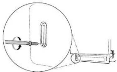 Technical line drawing of a mechanical assembly with a circular component and a separate view showing a pin inserted into a housing (no text or symbols)