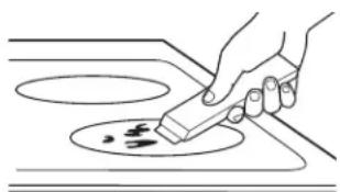 Line drawing of a hand using a tool to clean or brush a surface (no text or symbols)
