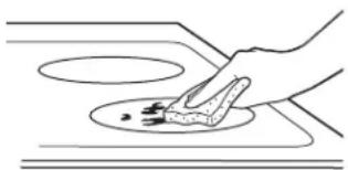 Simple line drawing of a hand using a pliers to clean or store items on a surface (no text or symbols)