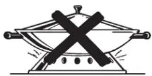 Simple line drawing of a pan with crossed x-shaped metal bars on top (no text or symbols)