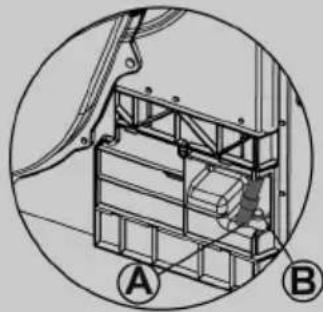 Technical line drawing of a mechanical assembly with labeled components A and B (no text or symbols beyond labels)