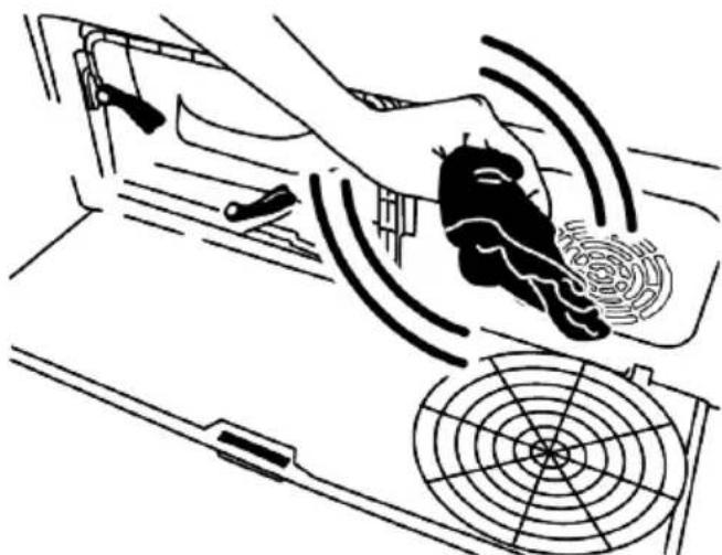 Diagram of a car interior showing dashboard, steering wheel, and fan (no text or labels)
