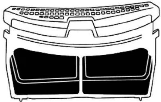 Line drawing of a front-mounted air conditioner unit with two side panels (no text or symbols)
