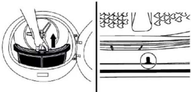 Diagram showing a mechanical device inside a container and its corresponding schematic of a gear meshing system (no text or labels)