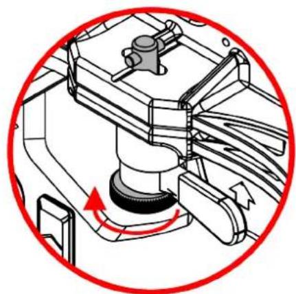 Mechanical assembly diagram showing a rotating component with red circular annotation (no text or symbols)