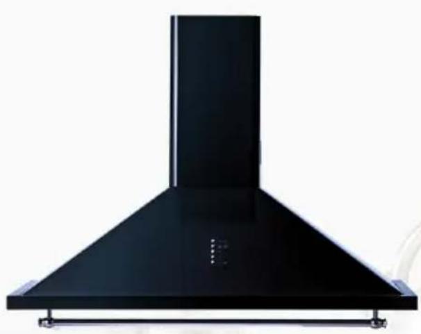 Black industrial smoke hood with conical chimney and ventilation slots (no text or symbols visible)