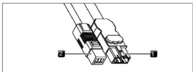 Diagram of a USB connector with labeled pins 1 and 2 (no text or symbols beyond labels)
