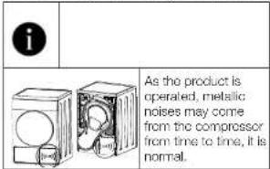 i As the product is operated, metallic noises may come from the compressor from time to time, it is normal.