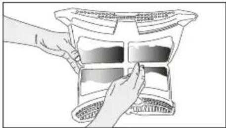 Illustration of two hands holding a decorative object with a grid pattern (no text or symbols)