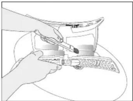 Illustration of hands using a tool to adjust or install a component on a curved surface (no text or symbols visible)