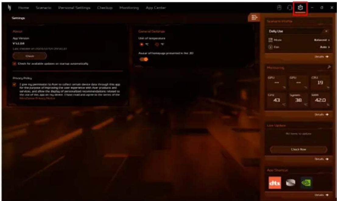 ACER Nitro V 16 AI - Paramètres NitroSense - 1