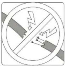 Safety warning sign showing no hazard and lightning symbol with hazard bars