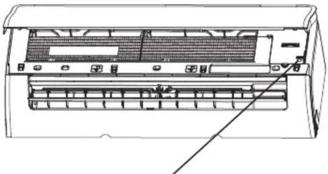 Technical line drawing of an air conditioner unit showing internal panel structure (no text or labels)