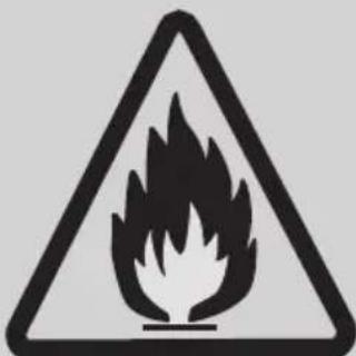Warning symbol of a flame inside a triangle (no text or numbers)