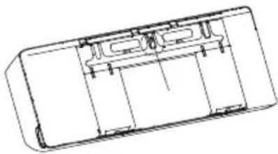Technical line drawing of a rectangular electronic component with internal compartments and mounting holes (no text or symbols)