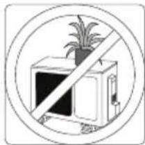 Symbolic illustration of a crossed-out kitchen appliance with a potted plant, enclosed in a circle (no text or symbols)