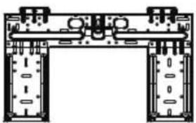 Technical line drawing of a mechanical assembly with two vertical supports and internal components (no text or symbols)