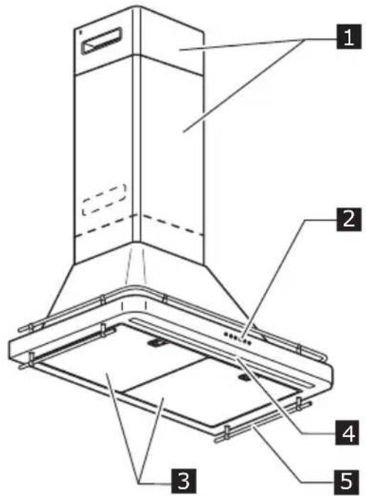 Technical diagram of a chimney structure with numbered components for identification