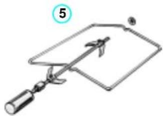 Simple line drawing of a mechanical device with a lever and pointer, no text or symbols present