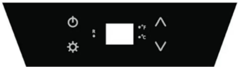 Control panel interface with icons for clock, sun, temperature display, and directional arrows