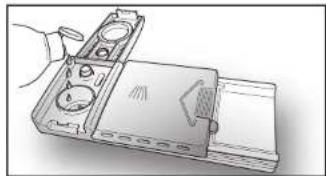 Illustration of a hand holding a device with a fan and buttons, no text or symbols visible