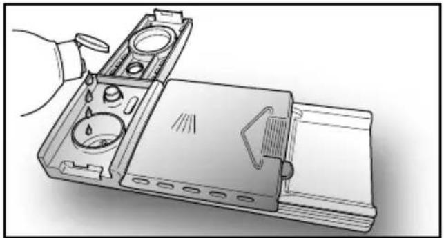Line drawing of a mechanical device with ports and a handle, no text or symbols present