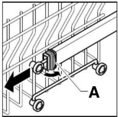 Technical diagram showing a mechanical assembly with labeled component A and directional arrow indicating motion or movement.