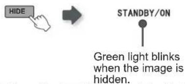 HIDE STANDBY/ON Green light blinks when the image is hidden.