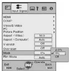Input Signals HDMI COMP Video& Video PC Picture Position Aspect (Video) Aspect / Computer: V-strtch Over scan Mask Film Mode Edit New Select Operative Back Back