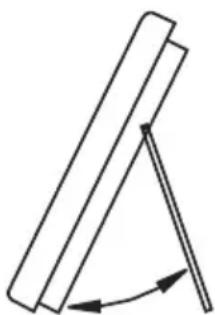 Simple line drawing of a tilted rectangular object with an arrow indicating rotation (no text or symbols)