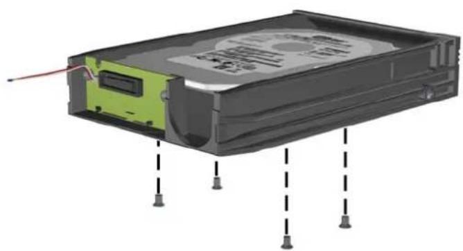3D diagram of an electronic device casing with green internal components and four mounting holes (no text or symbols)