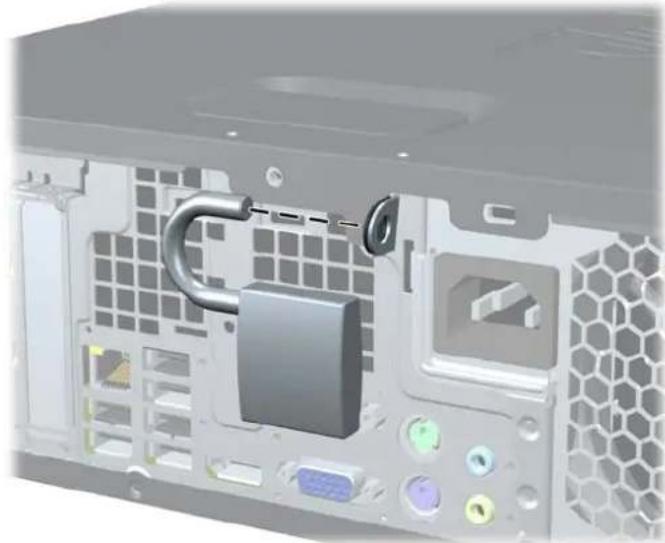 Interior view of a computer drive bay showing internal components like a lock and connector (no text or symbols visible)