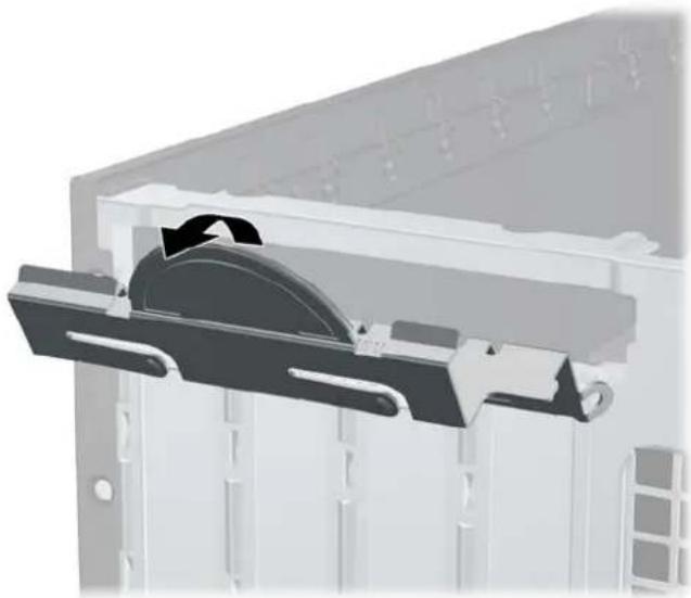 3D rendering of a mechanical component with a circular cutout and mounting bracket (no text or symbols visible)
