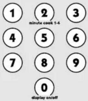 1 2 3 minute cook 1-6 4 5 6 7 8 9 0 display on/off