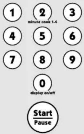 1 2 3 minute cook 1-4 4 5 6 7 8 9 0 display on/off Start Pause