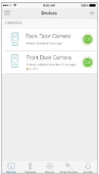 8:00 AM 100% Devices CAMERAS Back Door Camera Activity detected 3 min ago Front Door Camera Activity detected area than 1 min ago 3.1 % Devices Camera Secret Smart Actors Activity