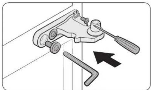 Mechanical clamp assembly diagram showing tool and bracket (no text or symbols)