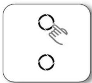 Simple icon showing a hand cursor clicking a circular button, with no text or symbols present.