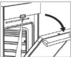 Diagram of a door handle assembly with an arrow indicating direction (no text or symbols present)