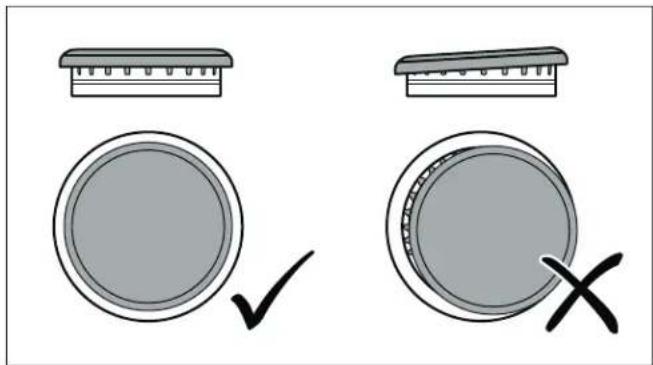 Two circular objects with checkmarks and a cross mark, one above and one below, both with no visible text or symbols.